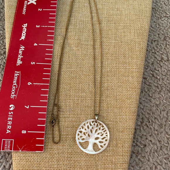 Mother of Pearl Tree of Life Pendant Necklace on Gold Ball Chain - Picture 5 of 5